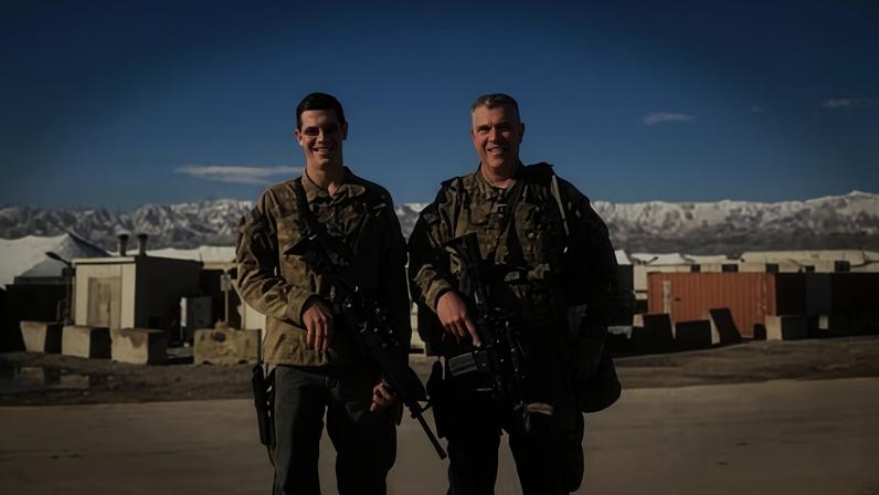 Bajun Mavalwalla (left) and his father, serving in Afghanistan. Photograph: Courtesy Mavalwalla family