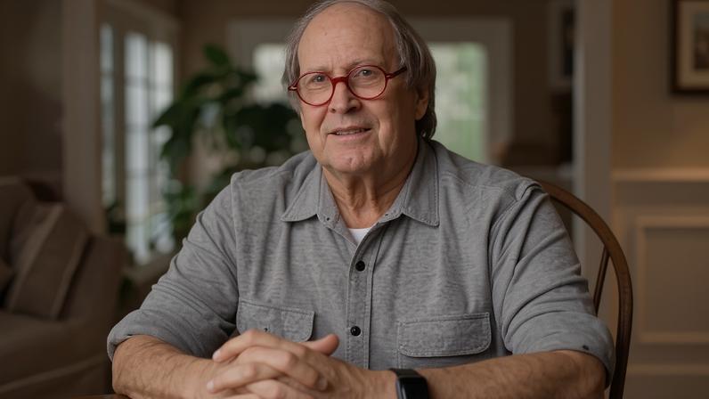The actor in a film still from I'm Chevy Chase and You're Not.