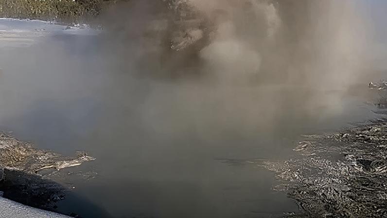 Video shared by the USGS on social media shows mud spraying up and out from the Black Diamond Pool in Yellowstone