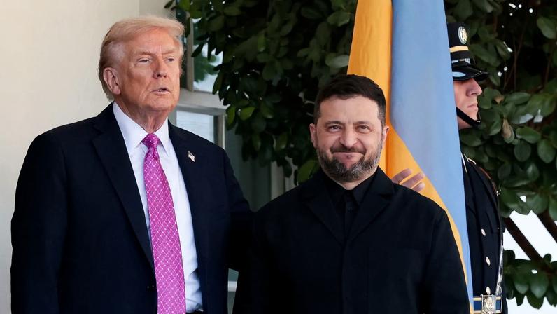 U.S. President Donald Trump welcomes Ukraine's President Volodymyr Zelenskiy at the White House in Washington, D.C.