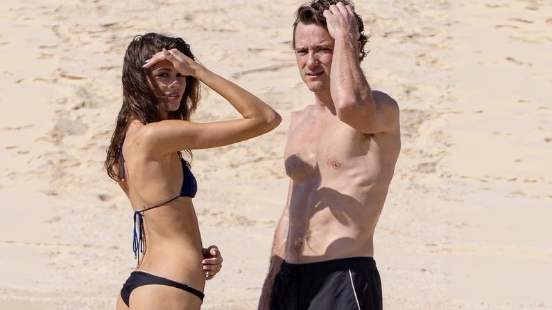 Kaia Gerber and Lewis Pullman on a beach in Cabo, Mexico.