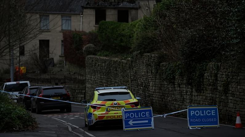 Emergency services at the scene in Brimscombe Hill, near Stroud after the fire.