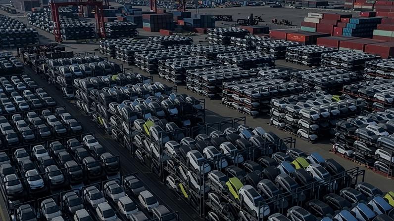 Lines of BYD electric cars parked and ready for export at the Taicang port in Suzhou, China.