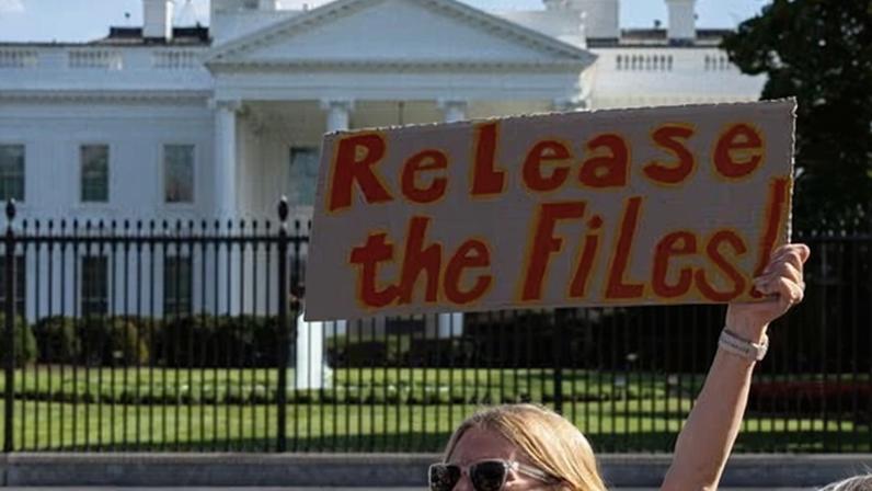 File image from September 2025, showing protesters demanding Donald Trump release unredacted Epstein files.