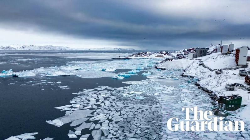 This aerial view shows icebergs and ice sheets floating in the water off Nuuk, Greenland, on 07 March 2025. Photograph: Odd Andersen/AFP/Getty Images