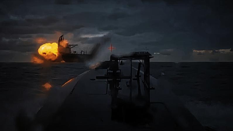 Picture said to be from a Ukrainian sea drone showing the Dashan tanker being struck by another drone in the Black Sea on Wednesday 10 December. Photograph: Shared By Security Service Official/Reuters