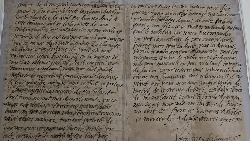 The last letter written by Mary, Queen of Scots hours before her execution in 1587. Photograph: Neil Hanna/PA