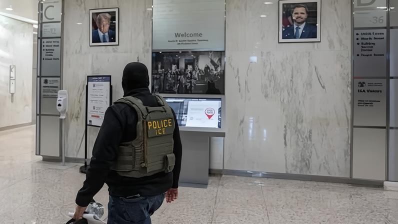 An ICE officer at an immigration court in New York, on Tuesday. Photograph: David Dee Delgado/Reuters