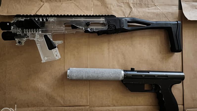 The guns were allegedly found in addition to high-calibre ammunition, ballistic vests and fake licence plates.