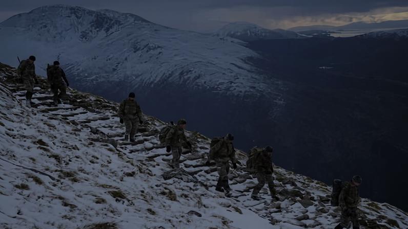 Royal Marine Commandos on a training walk on Ben Nevis