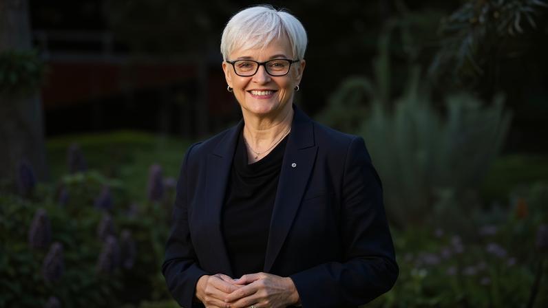 University of Melbourne vice chancellor Emma Johnston speaking with students at the University of Melbourne.