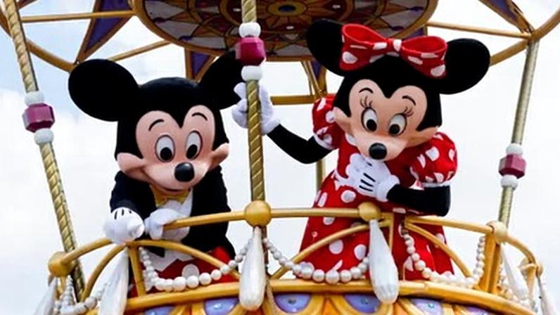 Mickey Mouse and Minnie Mouse floats at the Magic Kingdom Park at Walt Disney World in Orlando, Florida, on 3 April 2025. Photograph: Gary Hershorn/Getty Images