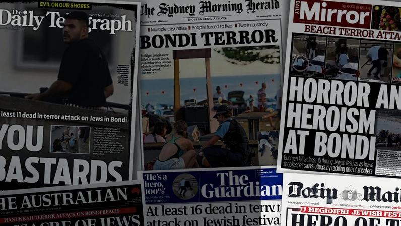Headlines about the Bondi beach mass shooting highlight the horror and heroism at the heart of the horrific attack.