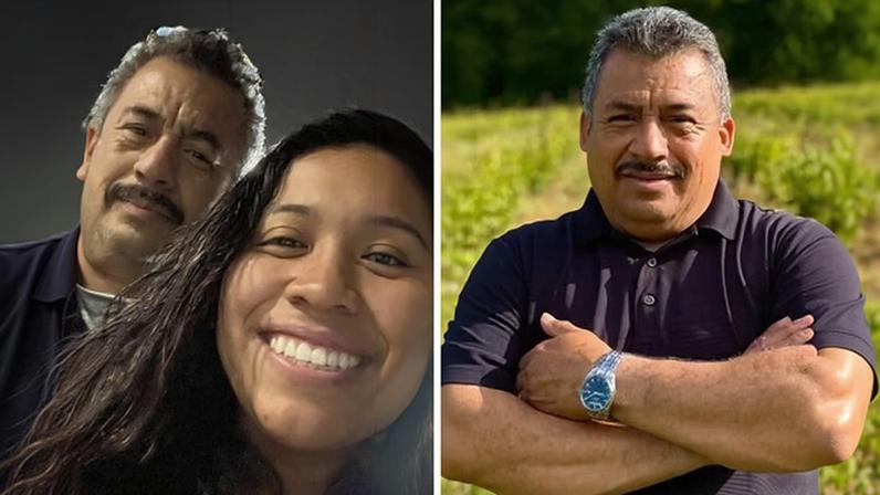 Left: Alondra Sotelo Garcia and her father, Moises Sotelo. Right: Moises in the vineyard he managed in Oregon.