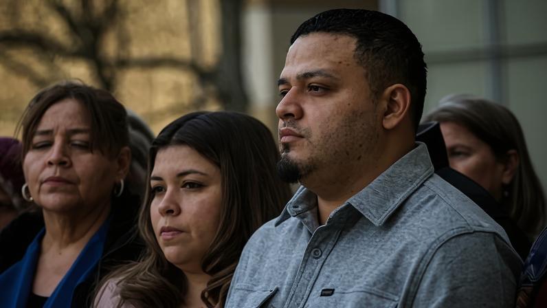 Kilmar Ábrego García and his wife, Lydia Vasquez, outside court after the ruling that he can remain free for now rather than be returned to immigration custody.