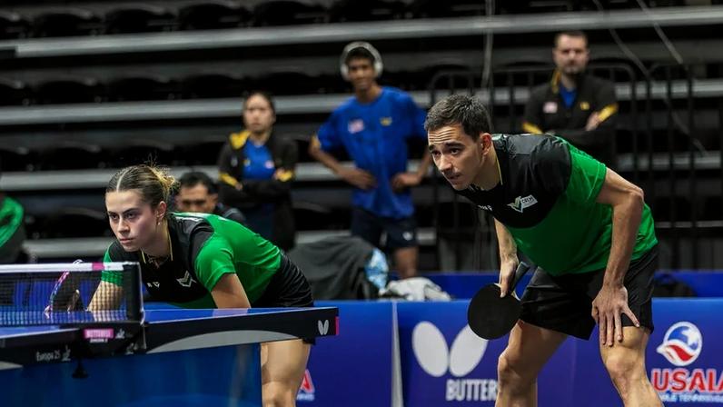 Bruna Takahashi e Hugo Calderano no Pan-Americano 2025 (Foto: ITTF Americas)