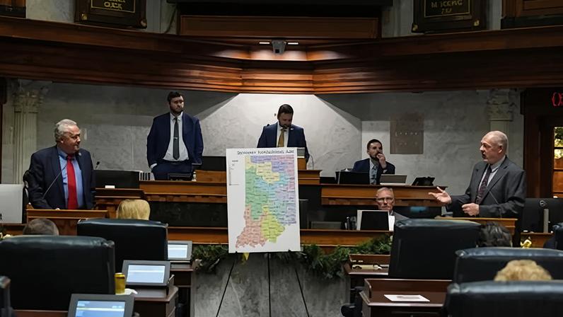 A vote to redistrict Indiana's congressional map on 11 December 2025, at the state house in Indianapolis. Photograph: Michael Conroy/AP