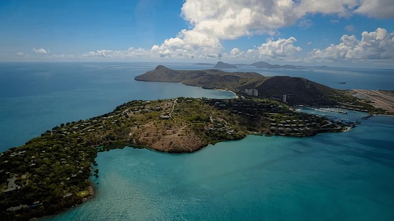 Aerial shot of Hamilton Island, on the Great Barrier Reef
