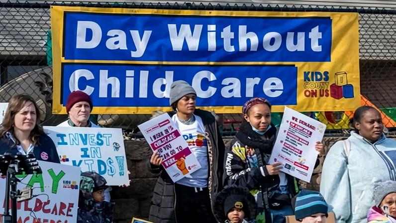 A rally in St Paul, Minnesota, on 3 March, where organizers pushed to make childcare more affordable.