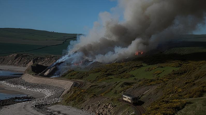 A wildfire near St Bees, Cumbria, in April.