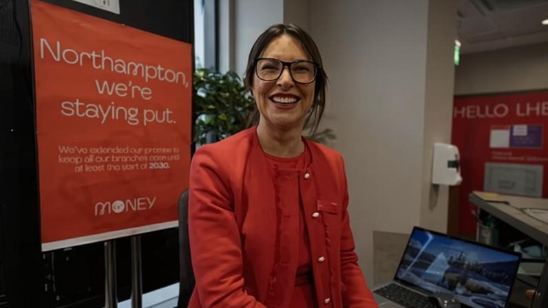 Kelly, a staff member at Virgin Money in Northampton. The bank’s owner, Nationwide, has committed to keep the branch open until 2030.