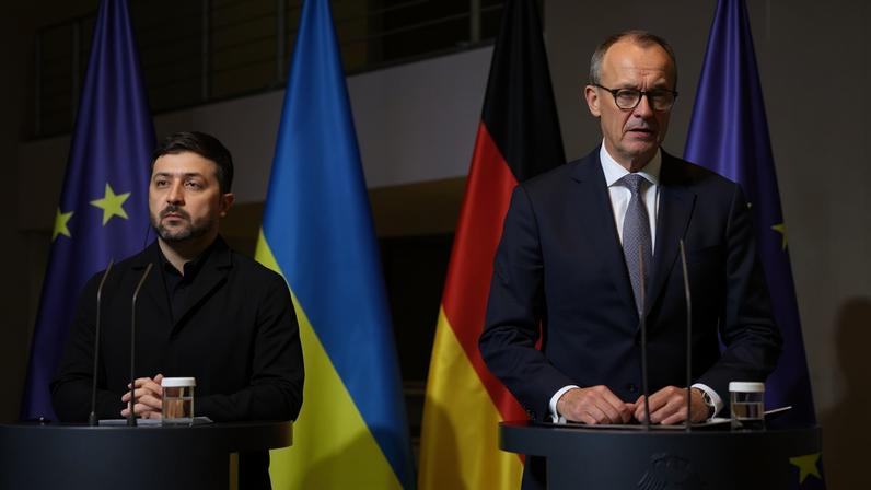 Ukrainian president Volodymyr Zelenskyy and German chancellor Friedrich Merz