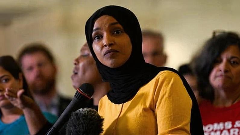 Ilhan Omar during a press conference earlier this year. Photograph: Stephen Maturen/Getty Images
