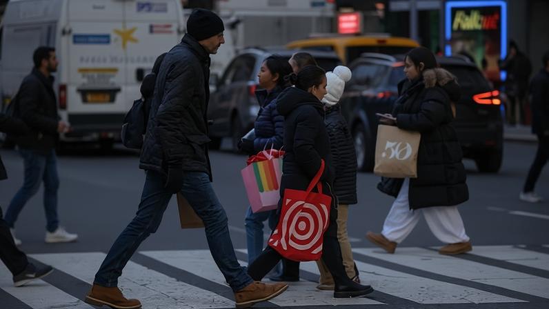 Shoppers in New York on 11 December 2025.
