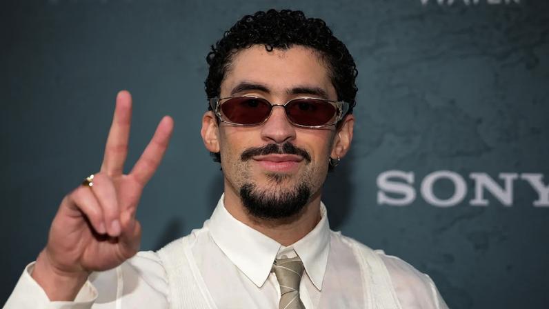 NEW YORK, NEW YORK - AUGUST 26: Bad Bunny attends Columbia Pictures' "Caught Stealing" premiere at Regal Union Square on August 26, 2025 in New York City. (Photo by Dia Dipasupil/Getty Images)