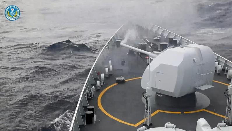 Smoke rises from a weapon on a ship after it was fired during drills east of Taiwan, in this screenshot from a video released by the Eastern Theatre Command of China's People's Liberation Army (PLA) on December 29, 2025.