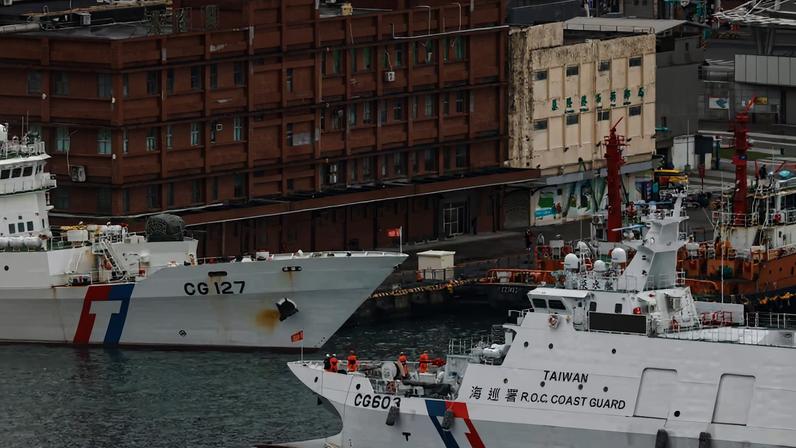 Taiwan Coast Guard patrol vessels are stationed in Keelung, as China conducts "Justice Mission 2025" military drills around Taiwan