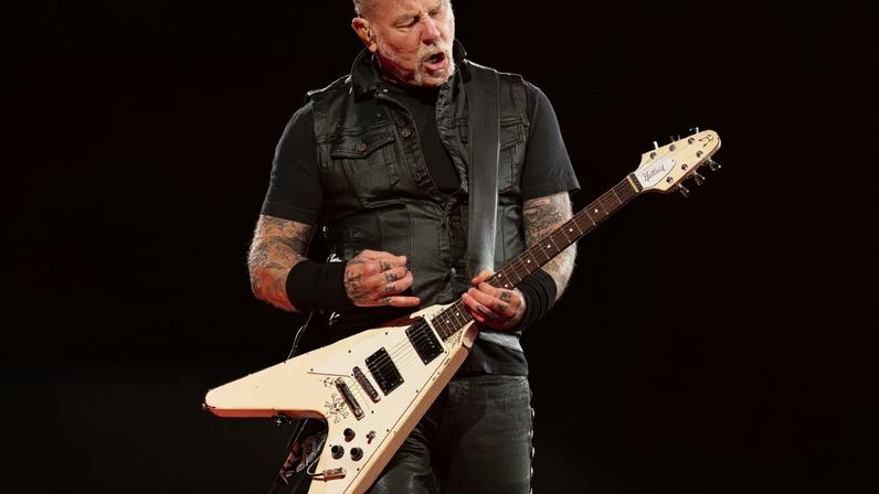 James Hetfield performing with Metallica in 2025.