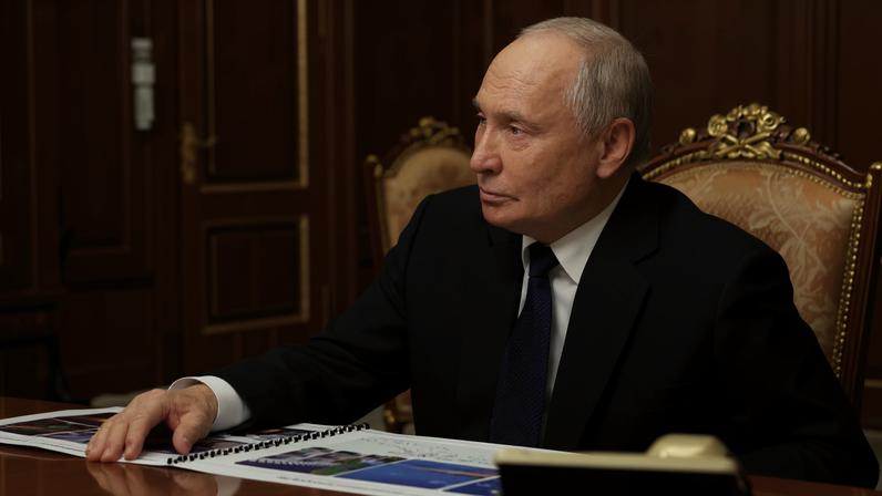 Russia's President Vladimir Putin attends a meeting with Deputy Minister of Defence and Chair of Defenders of the Fatherland Foundation Anna Tsivileva in Moscow, Russia, December 30, 2025. Sputnik/Mikhail Metzel/Pool via REUTERS