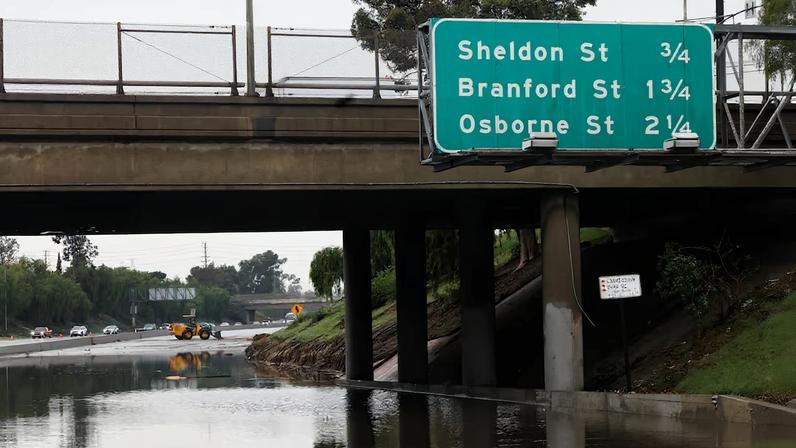 Heavy rains fall due to an atmospheric river near Los Angeles