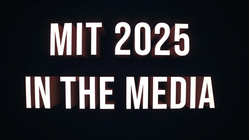 The text "MIT 2025 In the Media" atop grid lines and colorful beams.