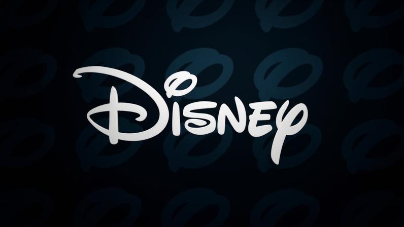 The Disney logo over a blue and black background with tiled circles in the style of Disney’s logo.