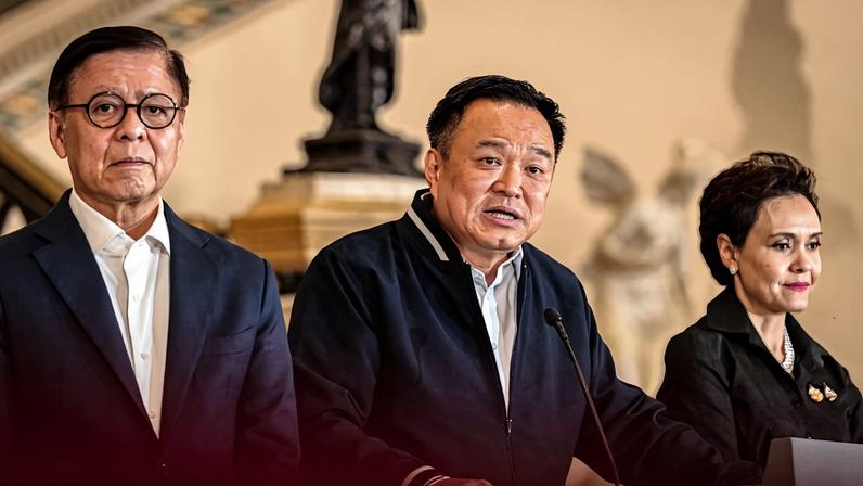Thai Prime Minister Anutin Charnvirakul speaks during a press conference in Bangkok.