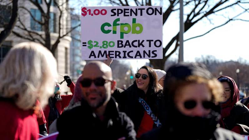 Consumer Financial Protection Bureau (CFPB) workers rally in Washington