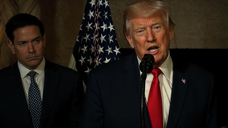 Donald Trump y Marco Rubio (izquierda), este lunes en Mar-a-Lago.