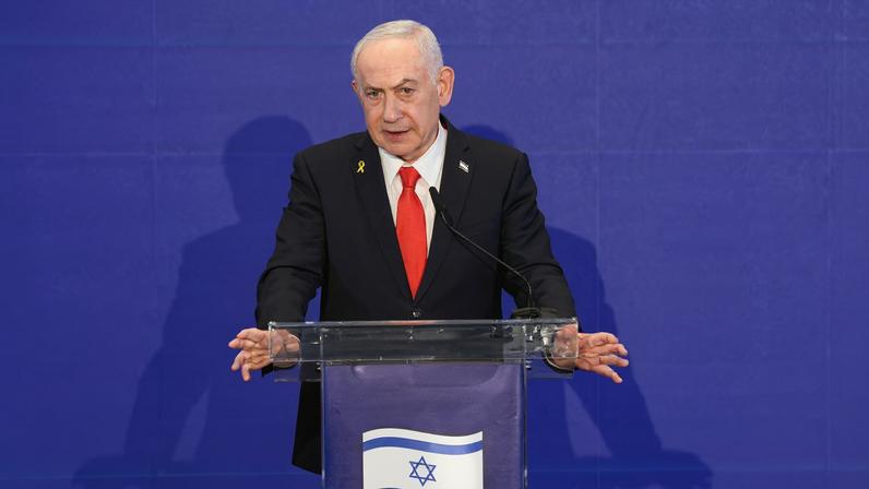 Israeli Prime Minister Benjamin Netanyahu speaks during a joint press conference with Cypriot President Nikos Christodoulides and Greek Prime Minister Kyriakos Mitsotakis (not pictured) after a trilateral meeting at the Citadel of David Hotel, in Jerusalem, December 22, 2025. ABIR SULTAN/Pool via REUTERS