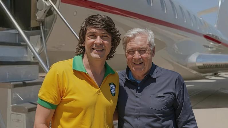 Ancelotti recebe a camisa da Seleção Brasileira das mãos de Samir Xaud, presidente da CBF