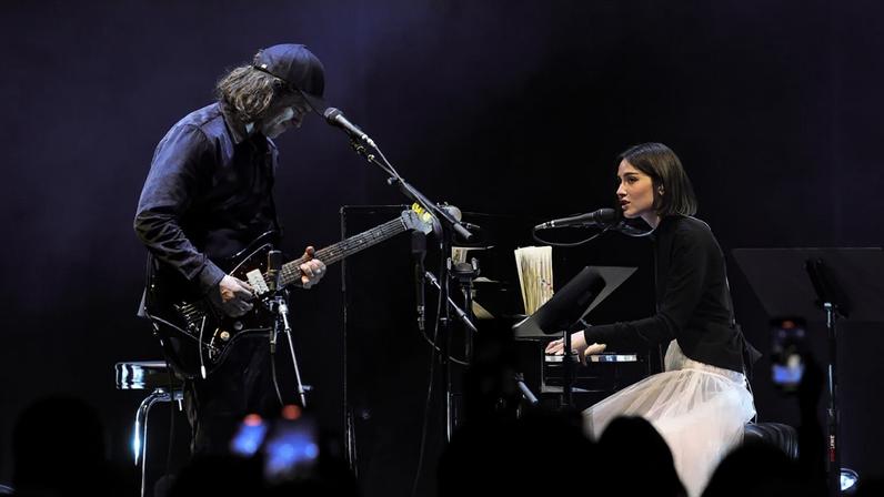 Aaron Dessner and Gracie Abrams perform performing together in New York City in March 2025.