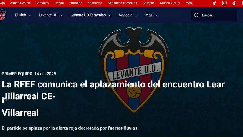 site oficial do Levante UD — Foto: Reprodução