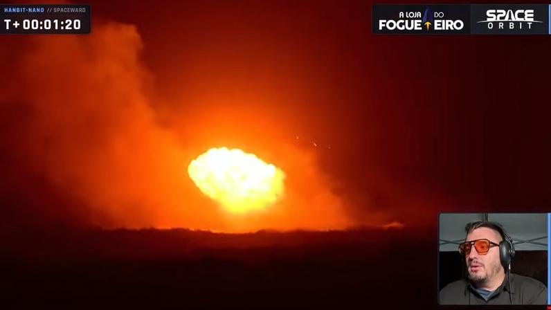 Momento em que foguete HANBIT-Nano em missão no Brasil. — Foto: Reprodução/Pedro Pallotta/Space Orbit