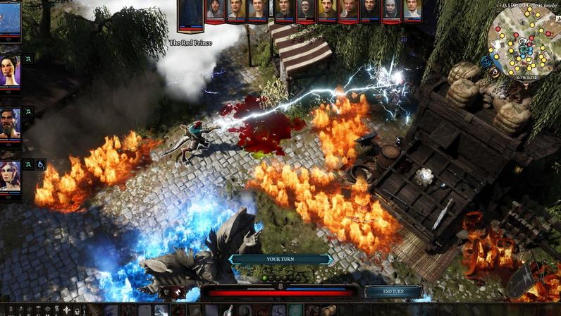Fire and blood in the midst of battle.
