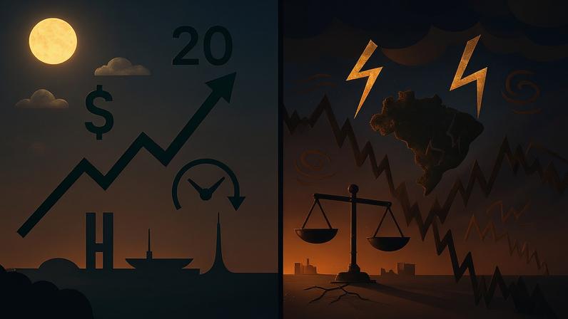 Primeiro semestre: oportunidades com queda de juros e bolsa em alta. Segundo semestre: volatilidade e incerteza fiscal. A economia em 2026 será binária. (Foto: Imagem criada usando ChatGPT/Gazeta do Povvo)