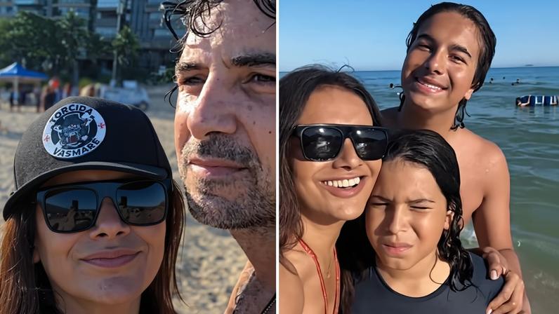 Dira Paes na praia com o marido e os filhos — Foto: Reprodução/Instagram
