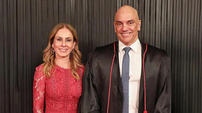Alexandre de Moraes e Viviane Barci de Moraes durante posse de ministro como presidente do TSE, em agosto de 2022