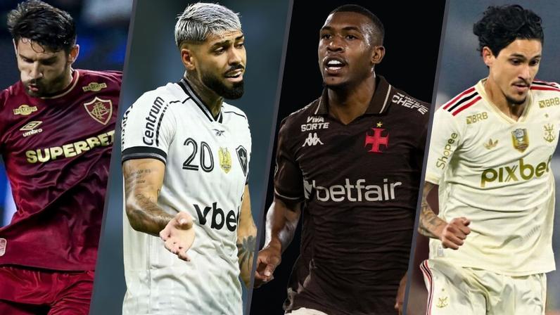 Everaldo, do Fluminense, Alexander Barboza, do Botafogo, Rayan, do Vasco, e Pedro, do Flamengo, em ação durante a temporada de 2025