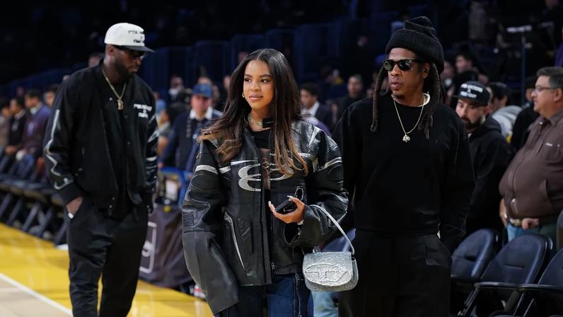 Blue Ivy Carter sat courtside with dad Jay-Z at the Lakers vs. Spurs game on Wednesday. AP